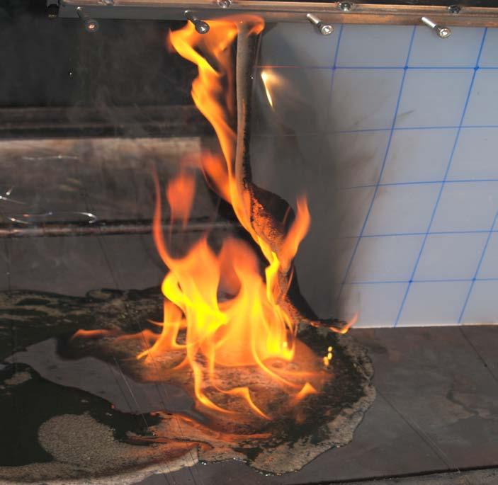 Figure 2 Polypropylene siding melting and flaming on the floor. NFPA 289 was developed to test individual fuel packages and is similar in concept to UL 1975, already widely used in the ICC codes.