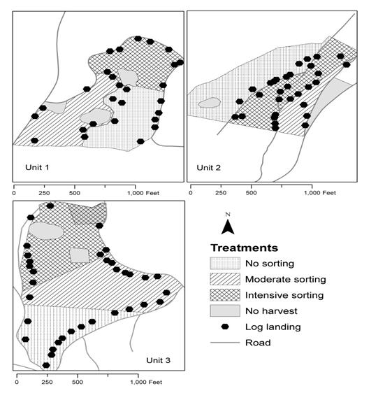 Figure 1. Study units for forest residues processing and sorting study in Humboldt County, California. 2.