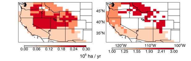 Western US climate & fire, 2045-2055 Δ