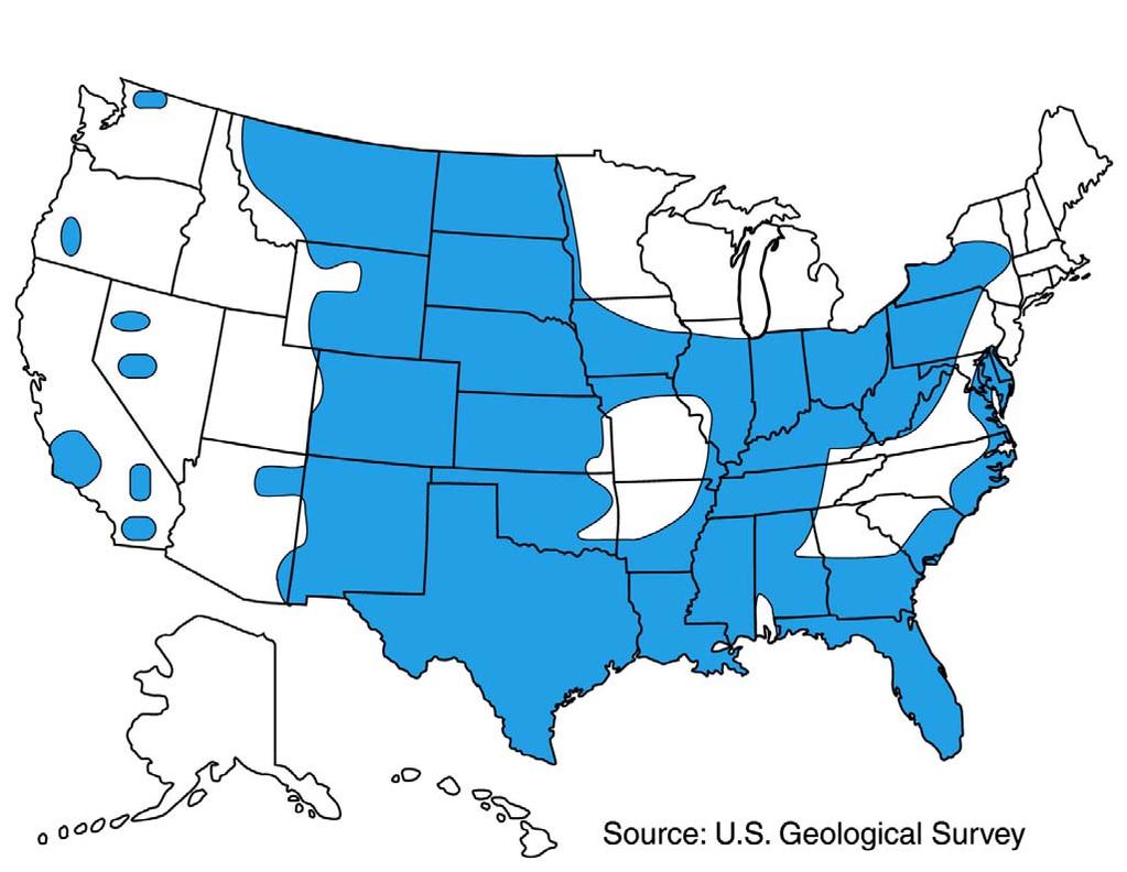 Location of deep saline aquifers in the United States Carbon