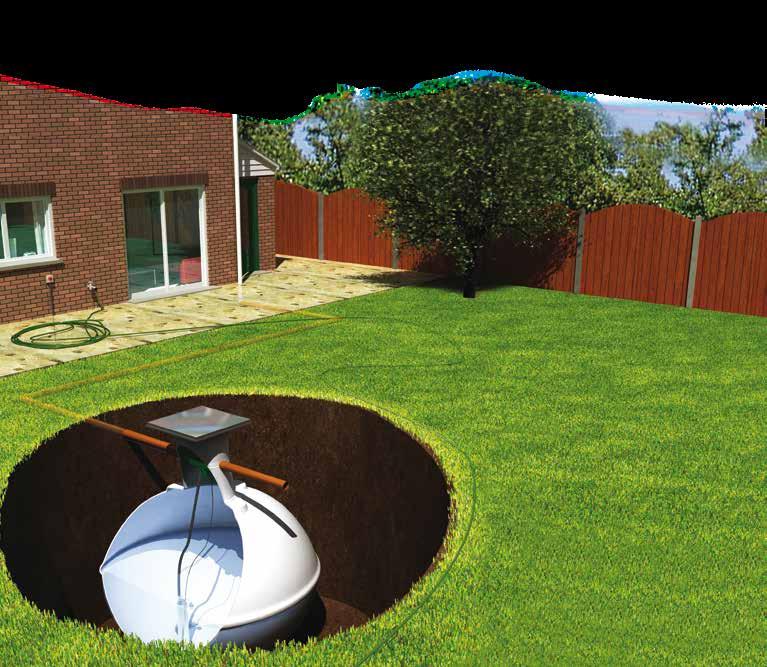 The RainTrap system comprises of a filter, an underground storage tank and a pump.