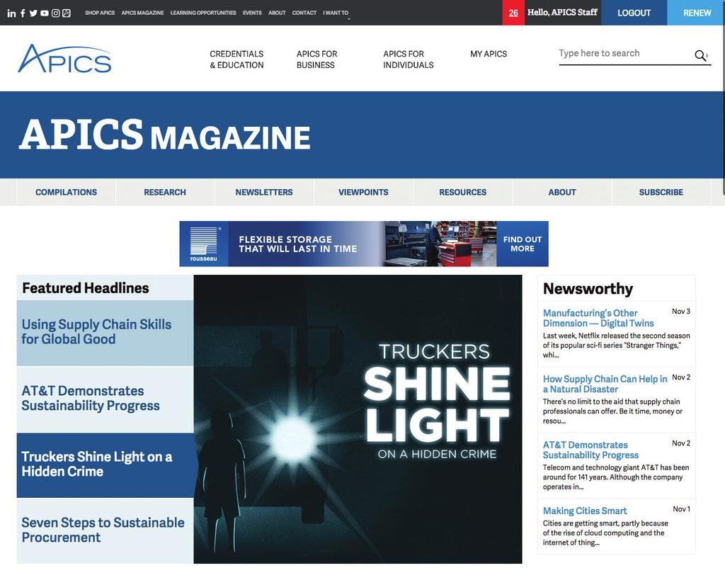 DIGITAL OPPORTUNITIES APICS Website APICS Extra The APICS website delivers feature stories and departments from current APICS publications, the latest supply chain news, opinion pieces, and past