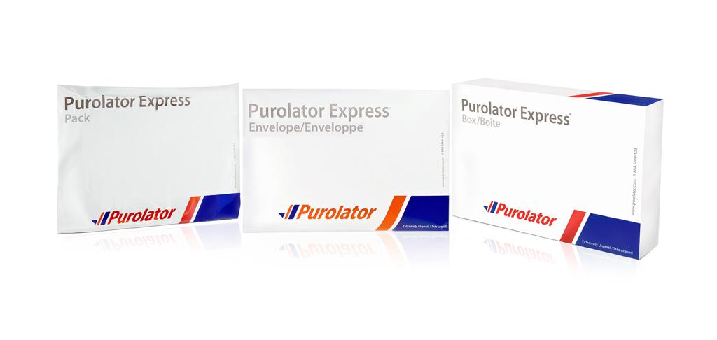 Purolator Express Pack Purolator Express Envelope Purolator Express Box* Purolator Packaging Solutions * Purolator Express Box ** A durable corrugated cardboard box that is ideal for shipping