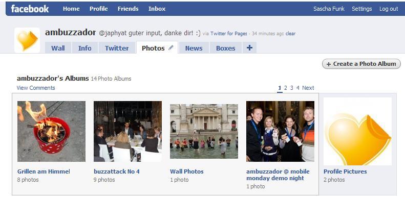 Facebook Fanpage (2 / 4) Navigation Tabs shows different tabs that lead to different sub sides.