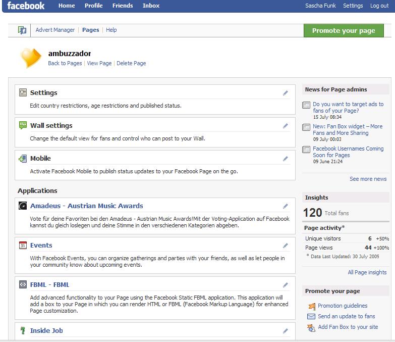 Facebook Fanpage (4 / 4) Edit Settings Page the conning tower of your facebook activities enables user to edit all kind of settings (basic information, wall settings, mobile settings) News for Page