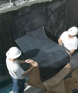 Sheet-Applied Below Grade Waterproofing 60-mil membrane with rubberized asphalt adhesive coated HDPE film.