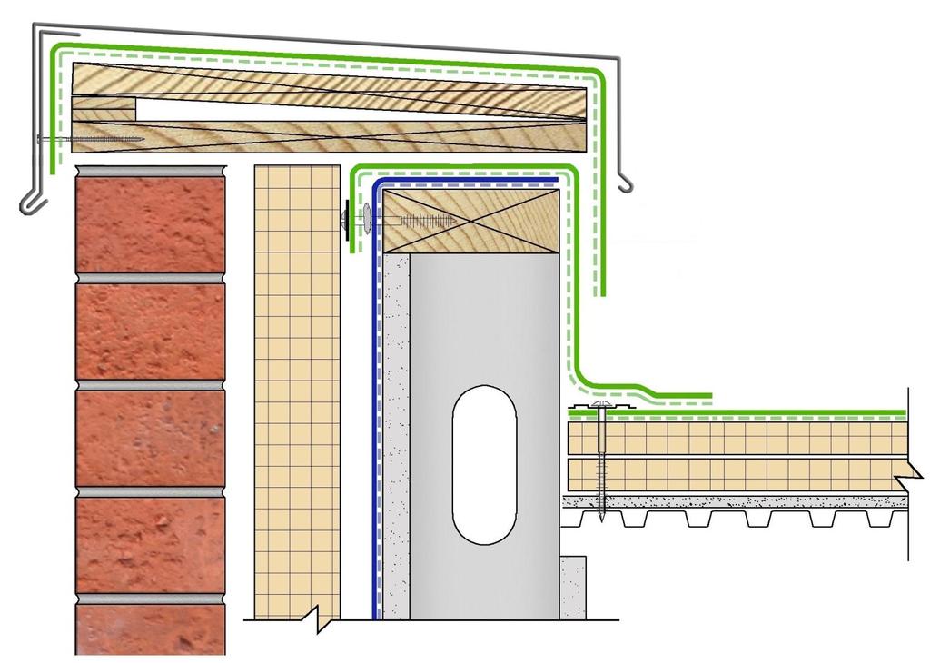 Above Grade Wall To Roof Tie-In Overlap of wall A&VB and roof membrane