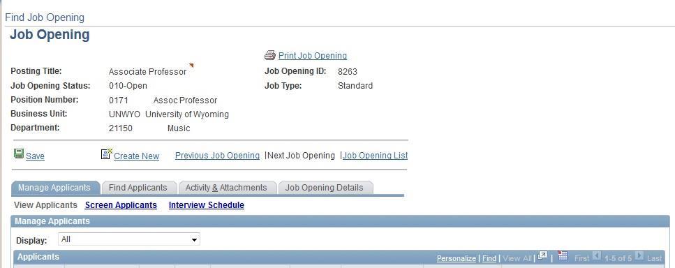 6 7 8 The Job Opening page should now be displayed.