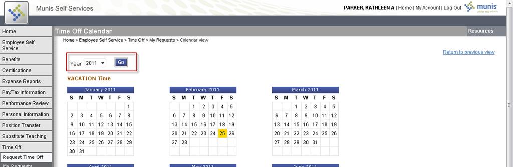 The Calendar shows the information by