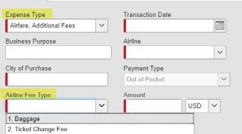 i) Transaction Date ii) Airline (name) iii) City of Purchase iv) Airline Fee Type a. This is where you will indicate what the additional fee was for.