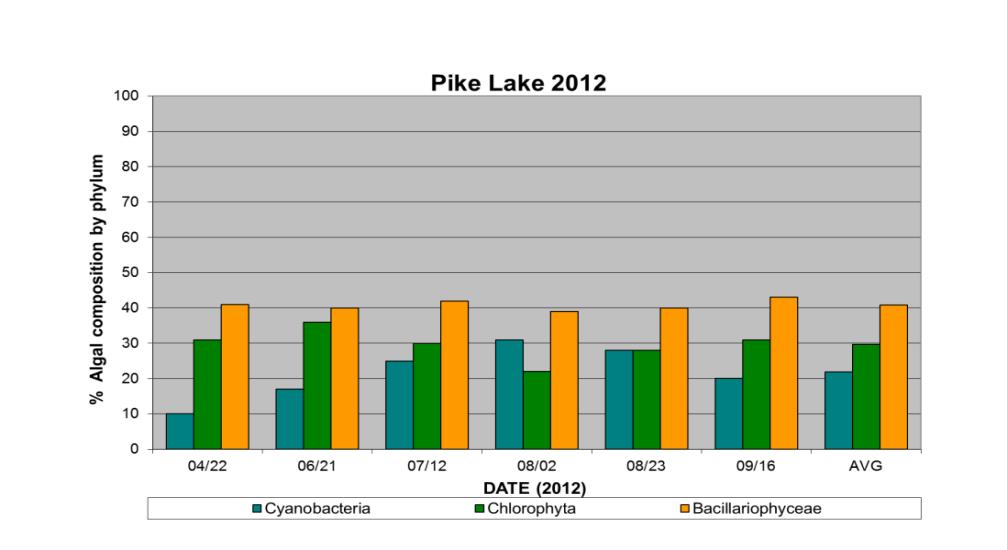 Despite some variation in the seasonal patterns of the algal community, diatoms were the dominant algal group in Pike Lake during both 2011 and 2012.