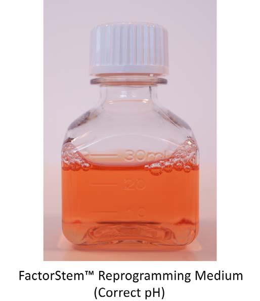 Figure 1. The correct color of the FactorStem Reprogramming Medium is orange. 2. Place plates directly on incubator shelf (i.e., do not stack).