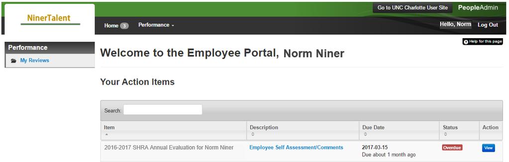 Once logged in, click the Go to UNC Charlotte Employee Portal link in the upper right hand corner of your page.