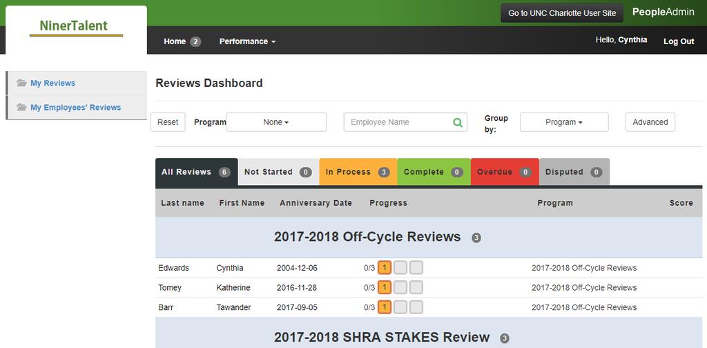 Scenario 2. Employee s Second or Subsequent Off-Cycle Review in Current Performance Cycle When you reach the UNC Charlotte Employee Portal, the first screen you will see is Your Action Items.