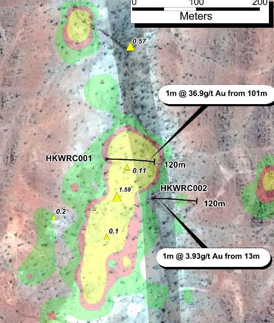 Kalman West Gold Drilling Now First two holes: 1 metre at 36.