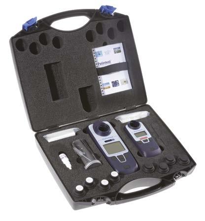 Contents Turbimeter Plus, 4 SDVB calibration standards, 4 sample cuvettes, silicone oil, dilution tube, cleaning cloths, Compact Chlorometer, cuvette brush, crush/stirring rods, 100 tests for free