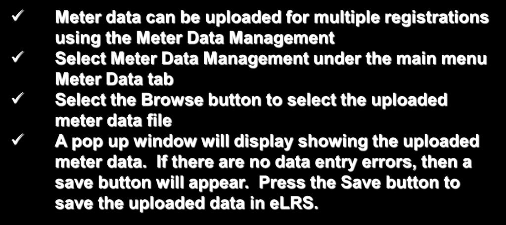 select the uploaded meter data file A pop up window will display showing the uploaded meter data.