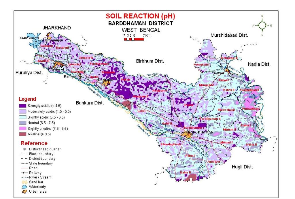 63 Soil reaction Area (km 2 ) % Area Strongly acidic 588.7 8.4 Moderately acidic (ph 4.5 to 5.5) 2661 37.9 Slightly acidic (ph 5.5 to 6.5) 2493.1 35.5 Neutral (ph 6.5 to 7.5) 814.9 11.