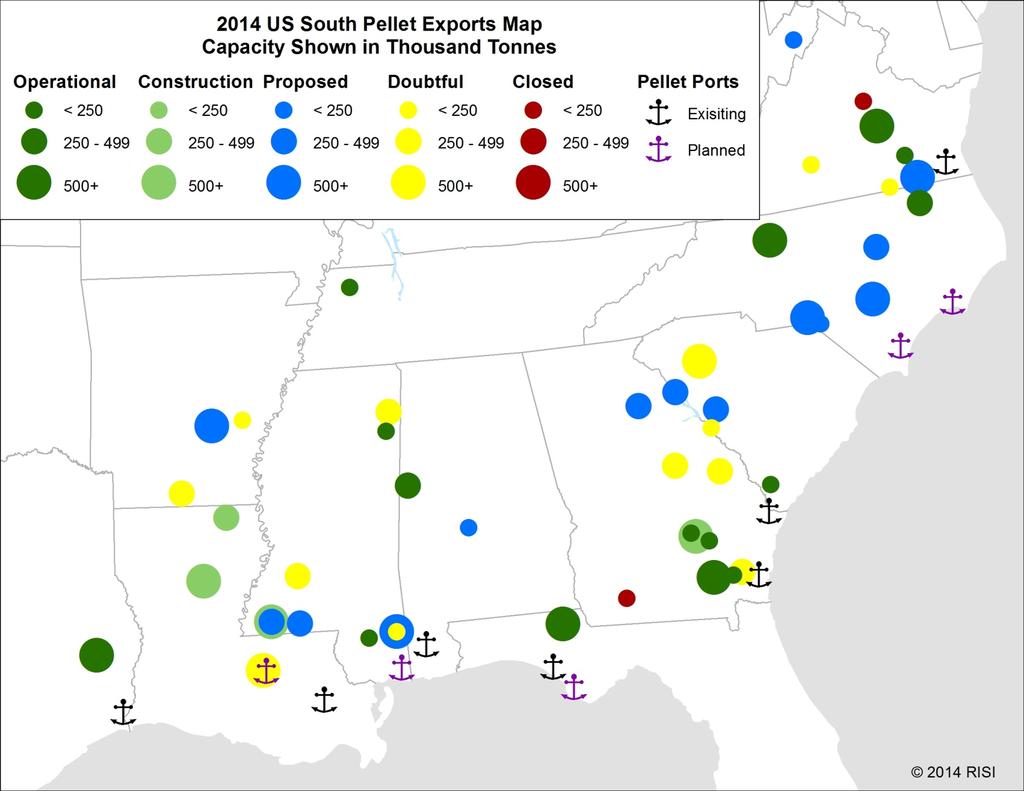 US South Pellet Mill and Port Map