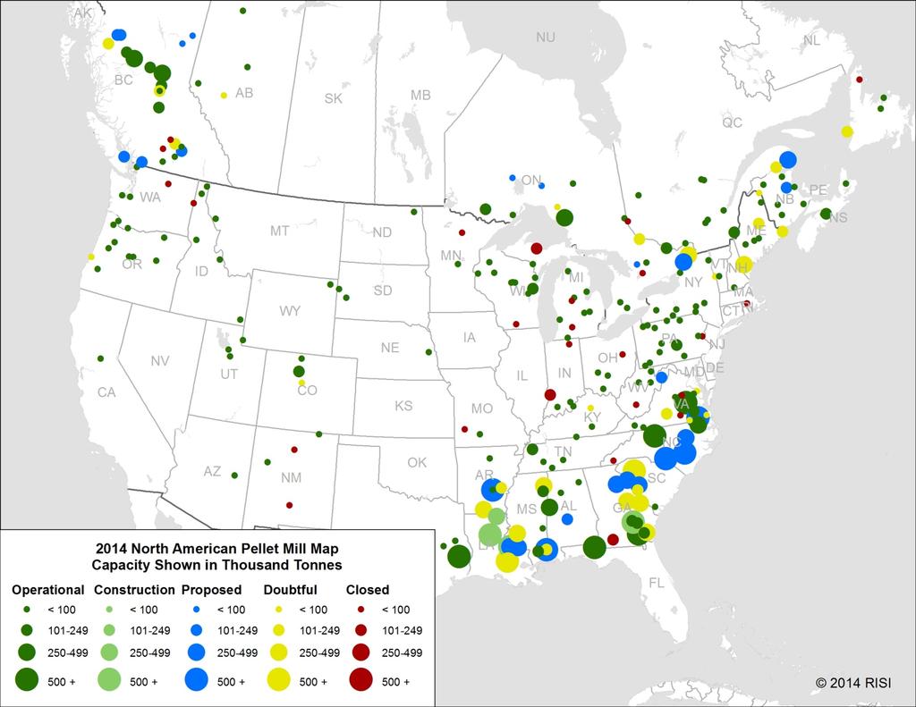 North American Pellet Mill Map Copyright