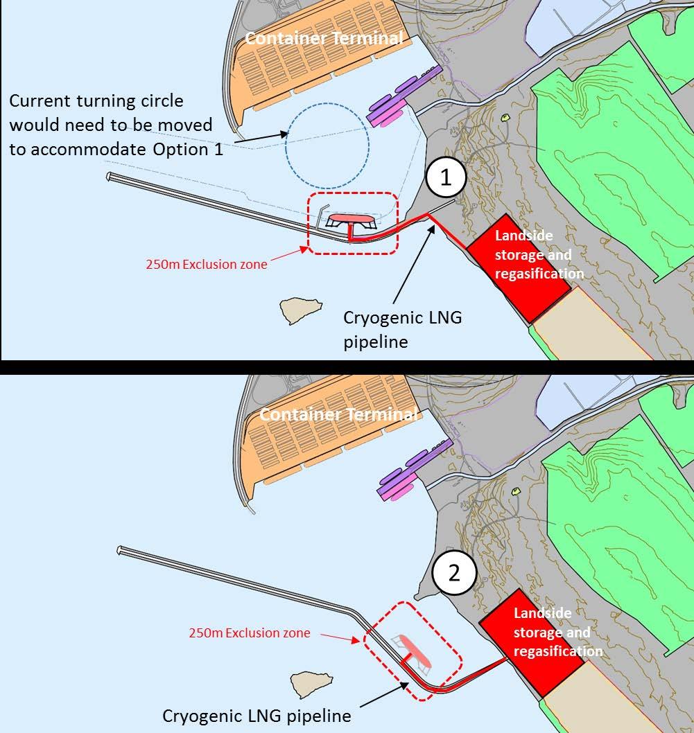 Figure 38: Potential LNG Terminals in the Port of Ngqura Figure 38 shows two potential LNG terminal layouts for the proposed importing of LNG through the Port of Ngqura.