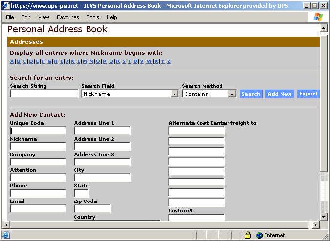 Personal address book entries can also be keyed in and edited from link