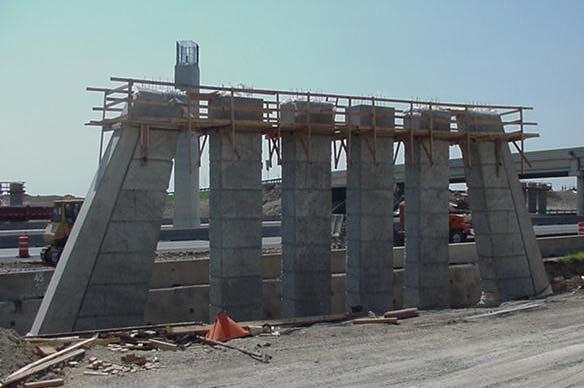 Precast Bent and Pier Caps Figure 2, Precast column shells, Loop 340 Overpasses Precast bent caps have gained popularity in Texas over the last 15 years and have successfully been implemented on