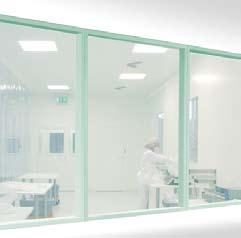 Our ILKAclean room system can be provided individually with glass elements that are flush-mount on both sides.