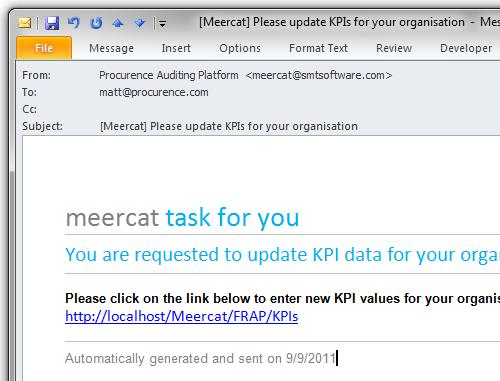 You can define who is responsible for updating the KPIs and the system makes sure the data is entered Data entry: Manual Users receive automatic email reminders to update KPIs By clicking on the