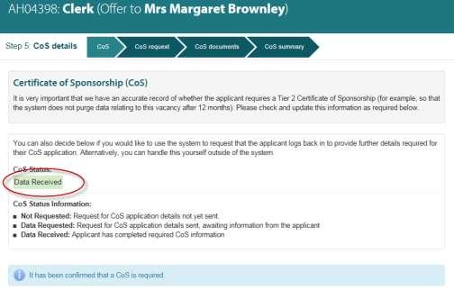 3.4. Viewing the applicant s completed CoS information 1.