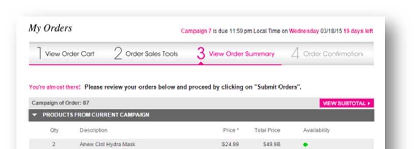 View Order Summary. The view order summary screen shows your estimated total.