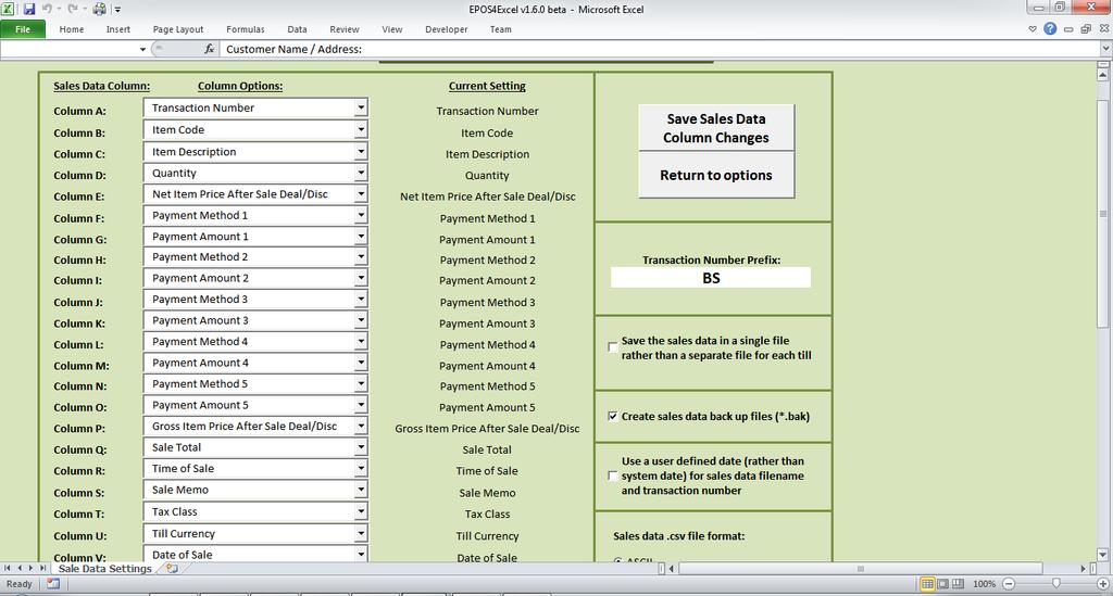 103 P a g e Customising the layout of the sales data On the sales data settings screen (available through the EPOS settings screen) it is possible to customise the layout of the sales data in the.