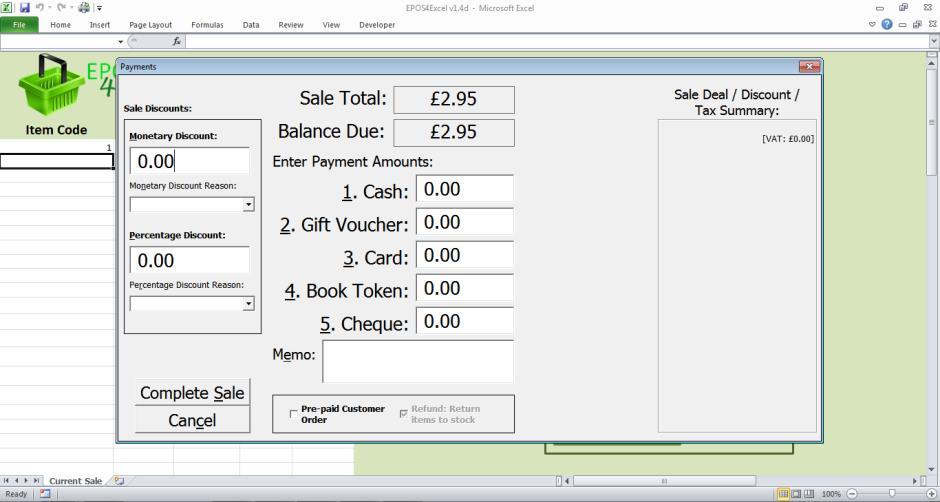 31 P a g e The full payments window When taking payment if you have not selected to use the fast pay window on the EPOS settings screen or you have clicked more payments options on the fast pay
