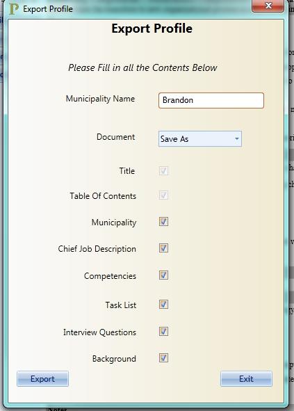 Page10 Figure 11 Create Profile in Document Format by Exporting or Saving as a Word Document At the end, the user receives their community specific