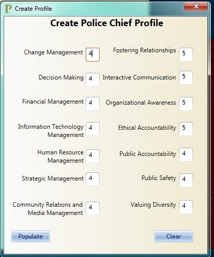 Page9 Clicking on the Create Police Chief Profile produces this box, figure 10, it is similar to the one on the left of the page so the user has a couple choices.