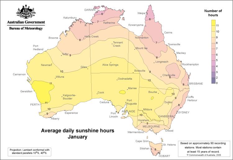 Summer Sunshine Hours Despite the low latitude NE Tasmania still has similar sunshine hours in summer to much of SE Australia thereby