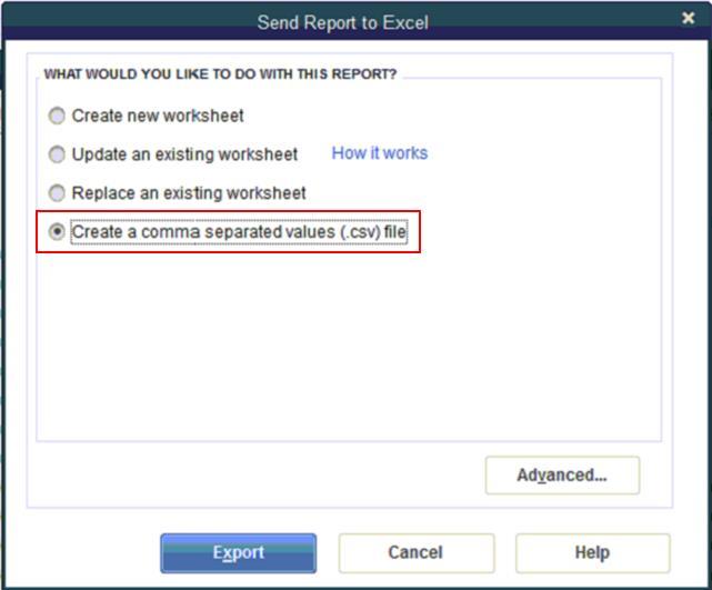 csv) file, select Export and save the file.