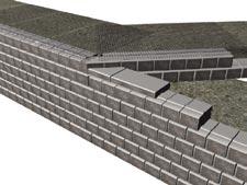 Based on the plan, determine the location along the top of the lower wall where the upper wall will diverge.
