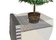 The geogrid should be cut perpendicular to the wall along the centerline of the root ball and placed flat.