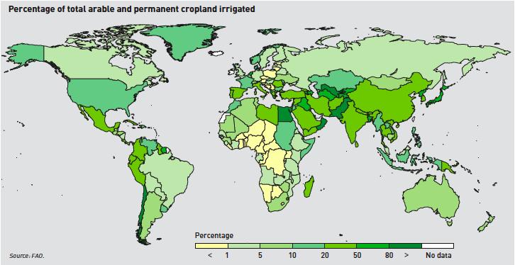 Figure 9. Share of Total Arable and Permanent Cropland Irrigated Source: FAO 2009a Issues of food insecurity, widespread hunger, and undernutrition particularly affect sub-saharan Africa.