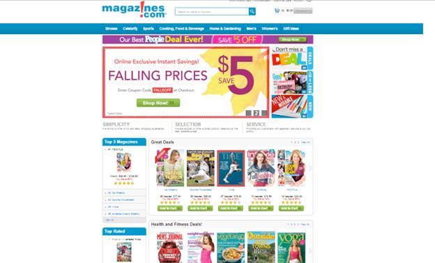 With any sales related website, the best foot is always forward. The front page of Magazine.com showcases great deals. But more importantly, it shows what they believe will sell the best!