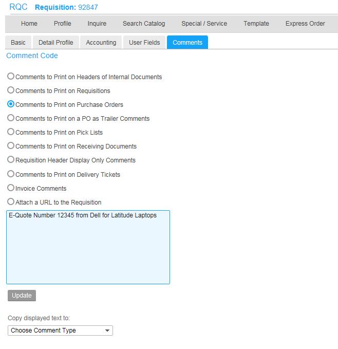 26. Once the Comments tab is selected, the Requisition # will appear in the upper middle portion of the screen. 27.
