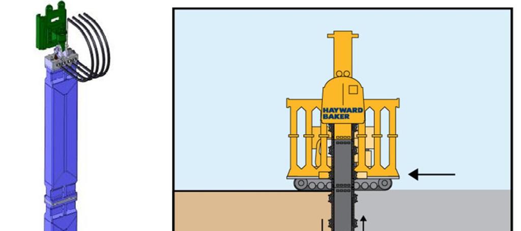 Figure 17 A Cutter Soil Mixing (CSM) Device (Left) and a Trench Cutting Remixing Deep (TRD) Wall Device (right) Construction with both the DSM and CSM devices involves joint connections between each