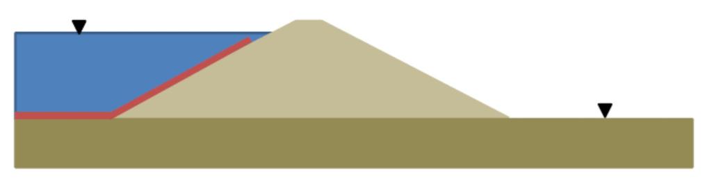 Low Permeability Blankets Figure 11 illustrates a low permeability blanket option. In this illustration the blanket is placed on the reservoir floor and the upstream face of the embankment.