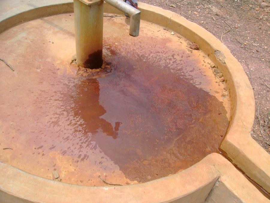Impacts of high iron content in groundwater Unpalatable metallic taste Yellowish color of water Stains laundry, plumbing fixtures and utensils Growth of iron bacteria leads to slimy deposition