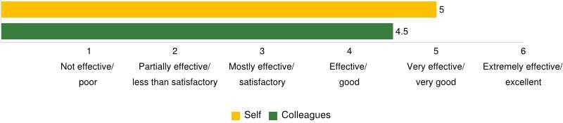 Overall Summary Your self-ratings and your colleagues' ratings of your overall effectiveness with regard to Domain 1: Knowledge, Skills and Performance, Domain 2: Safety and Quality, Domain 3: