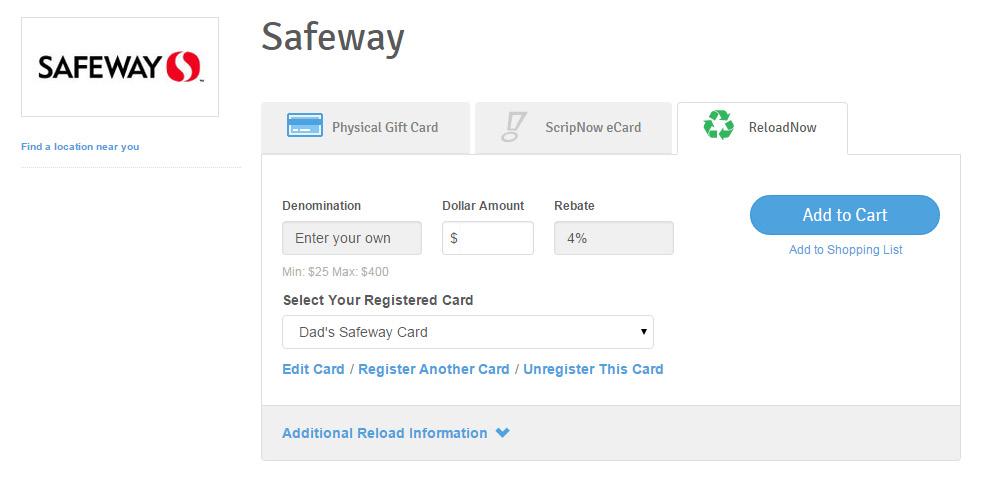 Ordering Reload & ReloadNow If you already have a registered card, select it by name