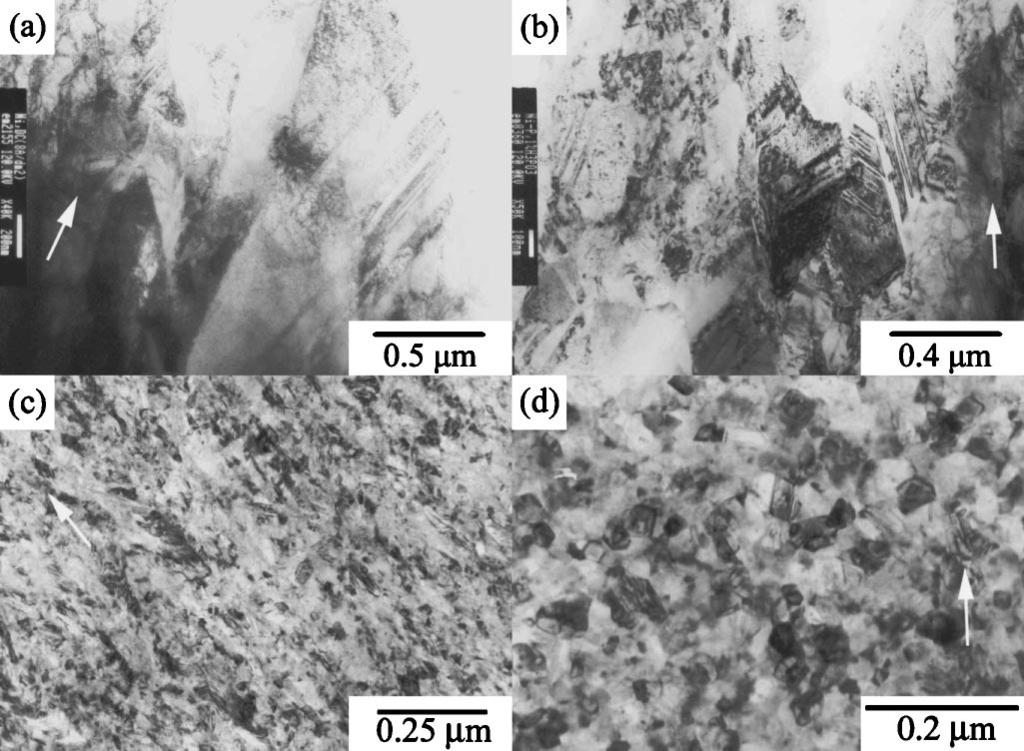 C372 Figure 4. Cross-sectional TEM micrographs: a pure nickel and the Ni-P deposits plated from the baths containing b 1, c 5, and d 10 g dm 3 H 3 PO 3.