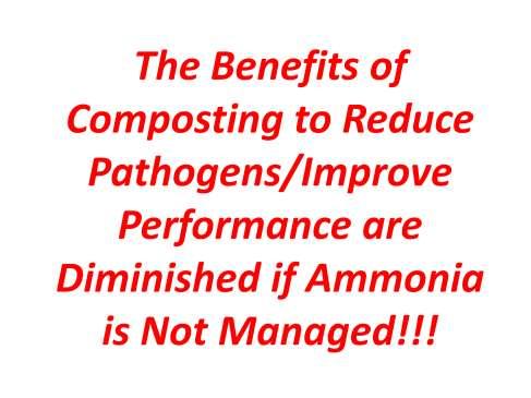 The benefits of composting to reduce pathogens and improve performance are diminished if ammonia is not managed in this