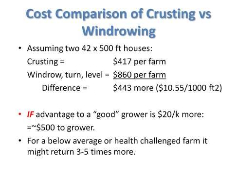 On Delmarva, using a contractor to crust out two 42 x 500 ft houses will cost ~$417 per broiler farm.